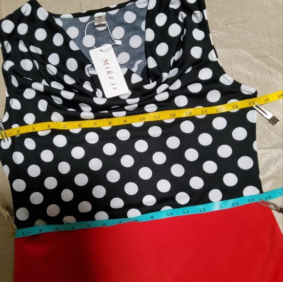 Mike is Stretch Black/Red White Polka-dot Sleeveless Sheath Dress Cowlneck Sz XL - Picture 6 of 11